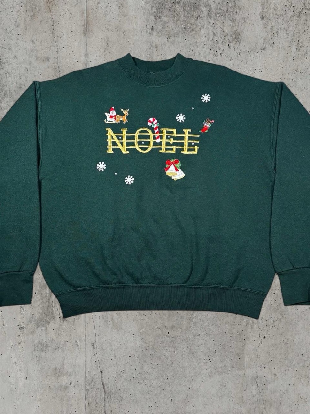 Vintage 90s Noel Christmas Crewneck Sweatshirt Large USA Embroidered Holiday